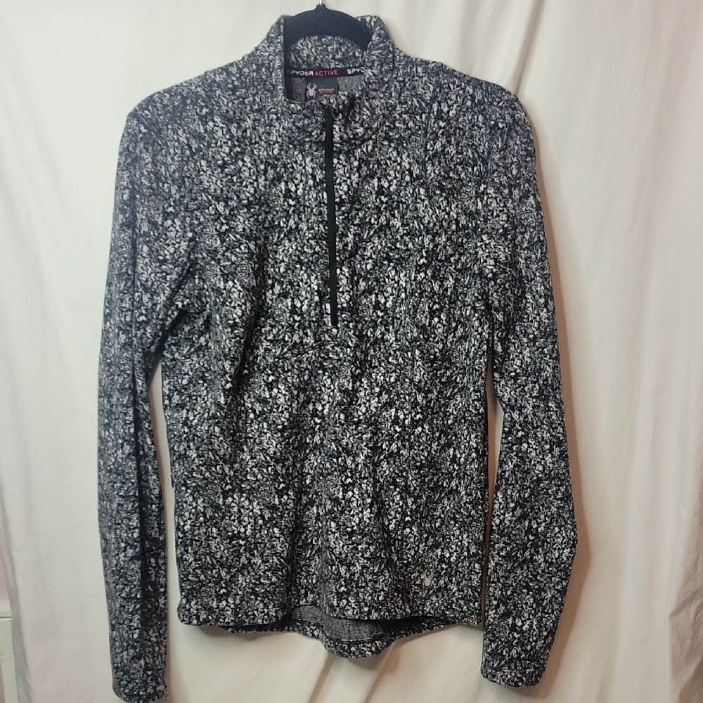 Spyder Black and White Patterned Zip-Up Top